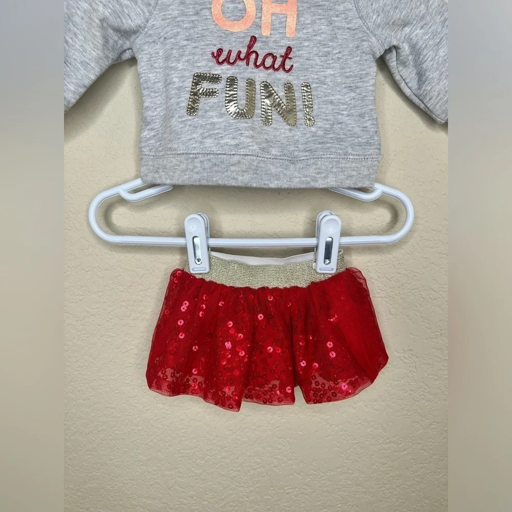 Cat & Jack Oh What Fun Newborn Girl Christmas Outfit with Red Sequin Skirt